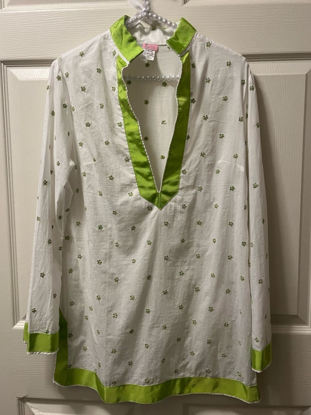 Molly B Women’s Green/White Tunic with Trim. Resortwear Preppy Classic‎ Size L